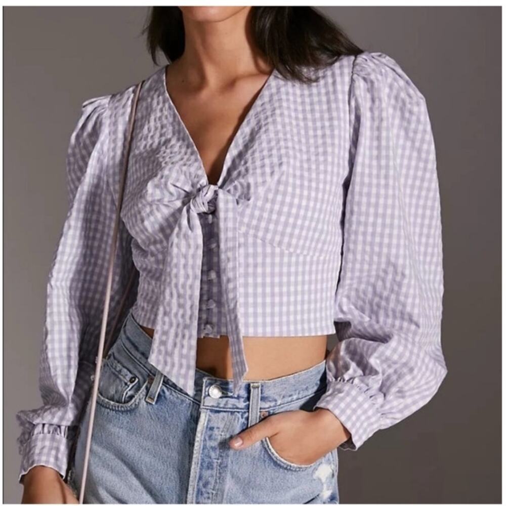 NEW Anthropologie Maeve Cropped Gingham Blouse